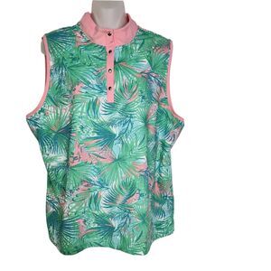 Ruby Rd Favorites Womens Tank Top Size XL Green Pink Sleeveless Tropical Stretch